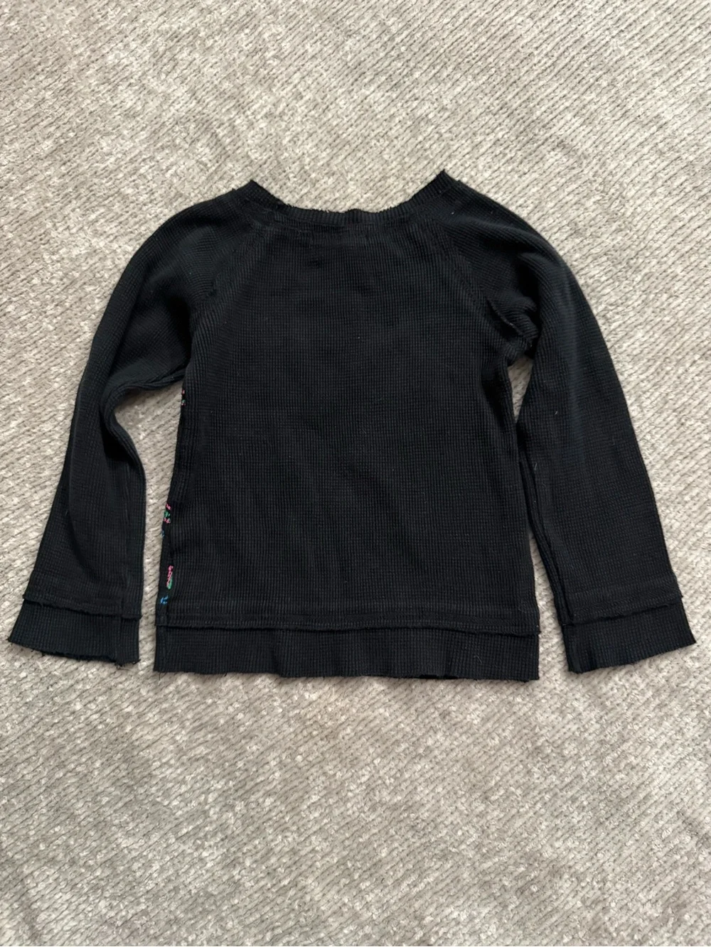Haven Girl Rainbow‎ Love Peace Thermal Top Size 6 Black Waffle Knit